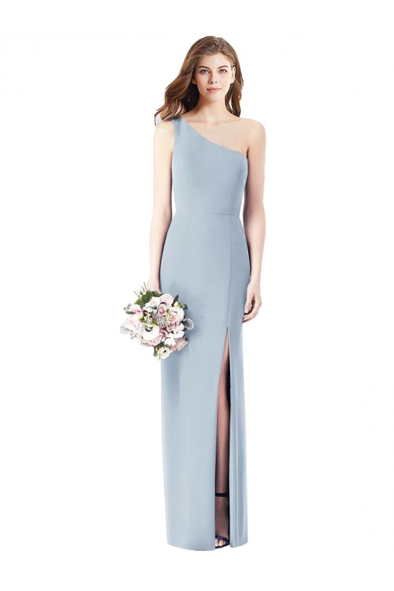 One Shoulder Crepe Trumpet Bridesmaid Dress with Front Slit