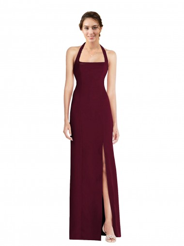 Tie Halter Open Back Trumpet Bridesmaid Dress