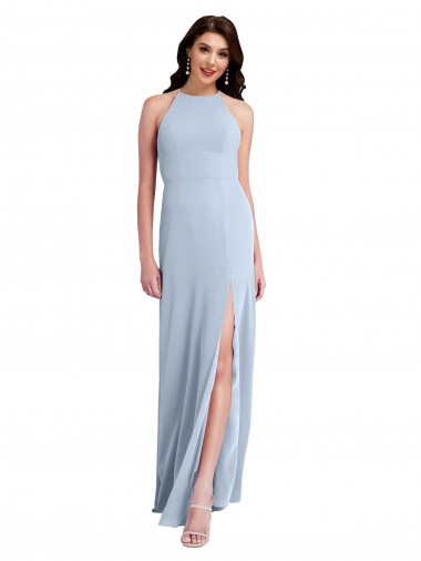 Fit and Flare High Neck Crepe Bridesmaid Dress with Side Slit