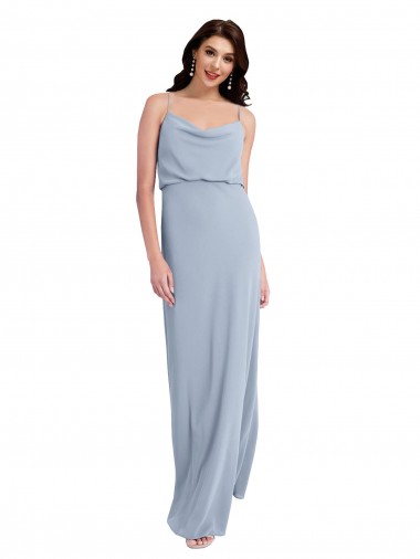 Draped Cowl Neck Long Crepe Bridesmaid Dress with Spaghetti Straps