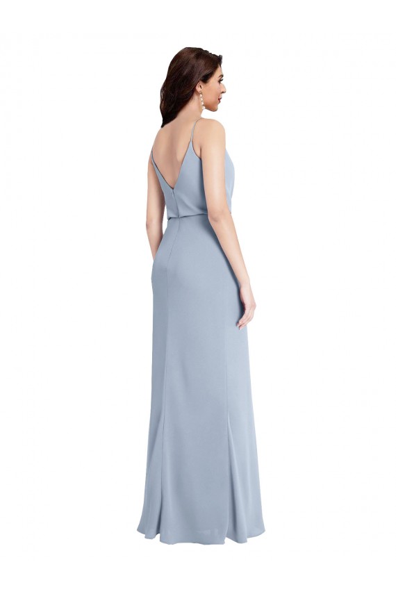 Draped Cowl Neck Long Crepe Bridesmaid Dress with Spaghetti Straps