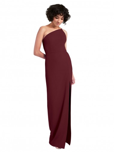 Sleek One Shoulder Long Crepe Bridesmaid Dress with Daring Slit