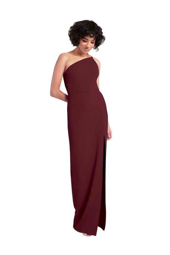 Sleek One Shoulder Long Crepe Bridesmaid Dress with Daring Slit