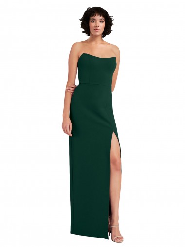 Scooped Strapless Neckline Crepe Bridesmaid Dress with Side Slit