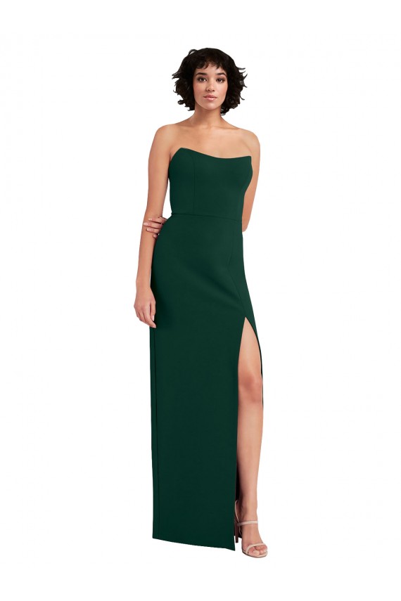 Scooped Strapless Neckline Crepe Bridesmaid Dress with Side Slit
