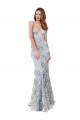 Silver V-Neckline Backless Floral Patterned Sequin Bridesmaid Dress