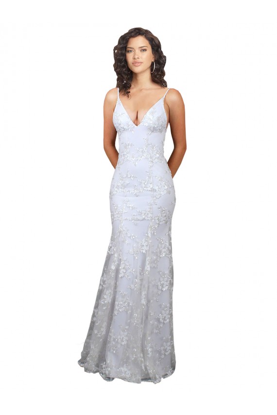V-Neckline Backless Floral Patterned Sequin Bridesmaid Dress