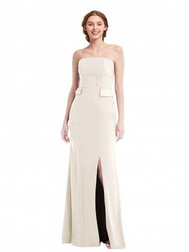 Long Strapless Tuxedo Maxi Bridesmaid Dress with Front Slit