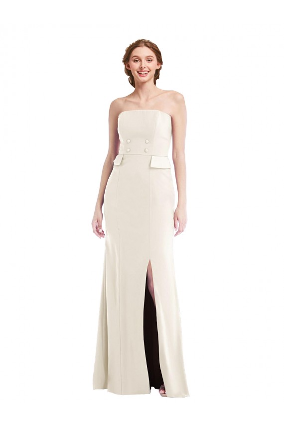 Long Strapless Tuxedo Maxi Bridesmaid Dress with Front Slit