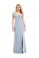 Off the Shoulder Tuxedo Maxi Bridesmaid Dress with Front Slit