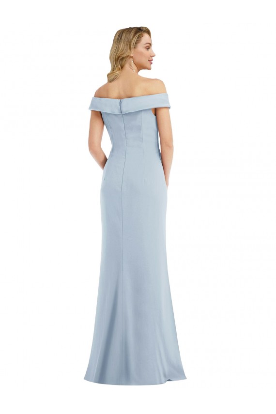 Off the Shoulder Tuxedo Maxi Bridesmaid Dress with Front Slit
