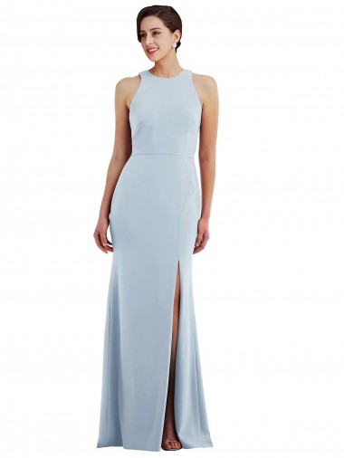 Cutout Open Back Halter Maxi Bridesmaid Dress with Scarf Tie