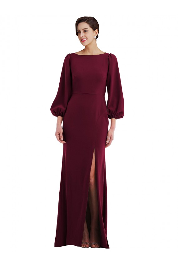 Bishop Sleeve Open Back Trumpet Bridesmaid Dress with Scarf Tie