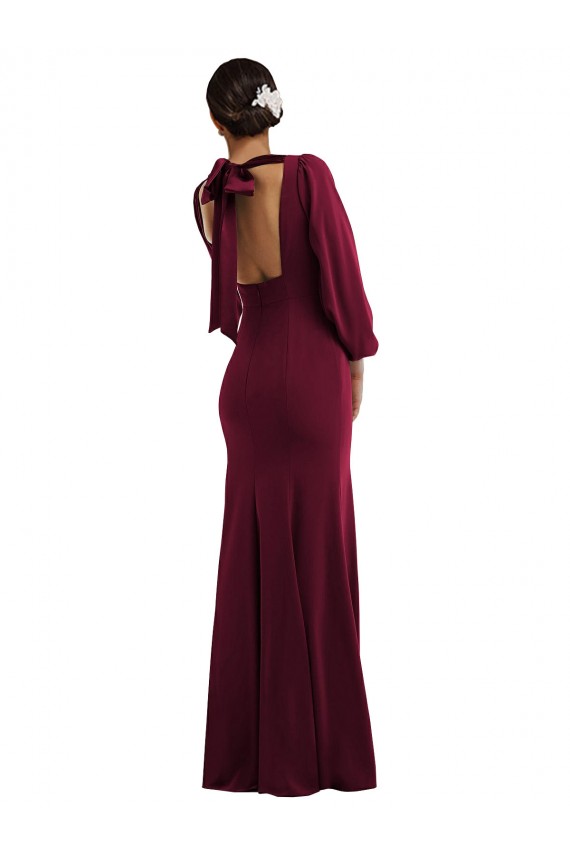 Bishop Sleeve Open Back Trumpet Bridesmaid Dress with Scarf Tie