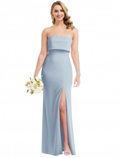 Strapless Overlay Bodice Crepe Maxi Bridesmaid Dress with Front Slit