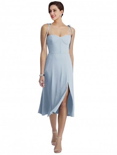 Midi Length Bustier Crepe Bridesmaid Dress with Back Bow Straps