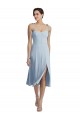 Midi Length Bustier Crepe Bridesmaid Dress with Back Bow Straps