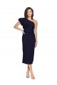 Ruched Midi Length Short Crepe Bridesmaid Dress with Shoulder Ruffles