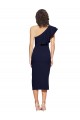 Ruched Midi Length Short Crepe Bridesmaid Dress with Shoulder Ruffles