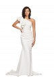 Ruched Long Sweep Train Crepe Bridesmaid Dress with Shoulder Ruffles