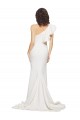 Ruched Long Sweep Train Crepe Bridesmaid Dress with Shoulder Ruffles