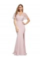 Crepe Long Sweetheart Neckline Bridesmaid Dress with Tulle Overlay Shoulders