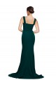 Fitted Square Neck Long Crepe Bridesmaid Dress with Train and Side Split