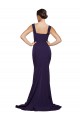 Square Neck Long Sweep Train Crepe Bridesmaid Dress with Thick Straps