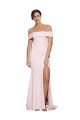 Off Shoulder Long Crepe Bridesmaid Dress with Straight Neckline and Side Split
