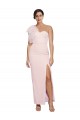 One Shoulder Tulle Overlay Sweetheart Neckline Long Crepe Bridesmaid Drss with Thigh Split
