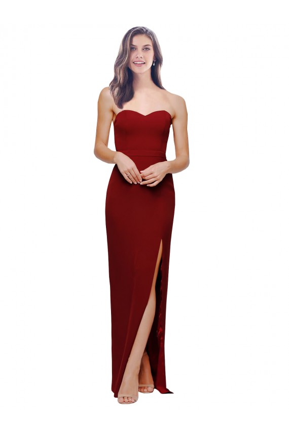 Straight Pencil Skirt Long Sweetheart Crepe Bridesmaid Dress with High Side Split