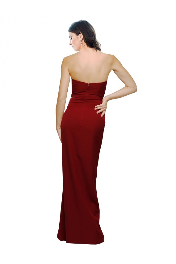 Straight Pencil Skirt Long Sweetheart Crepe Bridesmaid Dress with High Side Split