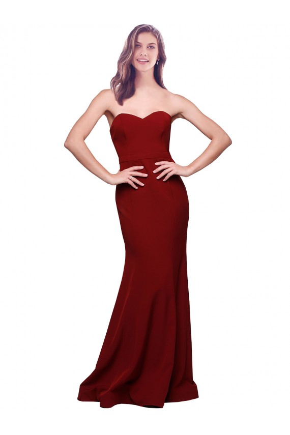 Long Full Length Sweetheart Slim Crepe Bridesmaid Dress with Strapless Bodice
