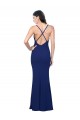 Full Length V-Neckline Crepe Bridesmaid Dress with Thin Straps and Fulted Skirt