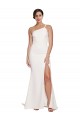 Long Sweep Train Crepe Bridesmaid Dress with Side Split and One Strap