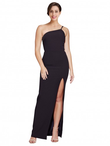 Long Floor Length Crepe Bridesmaid Dress with Side Split and One Strap