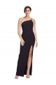 Long Floor Length Crepe Bridesmaid Dress with Side Split and One Strap