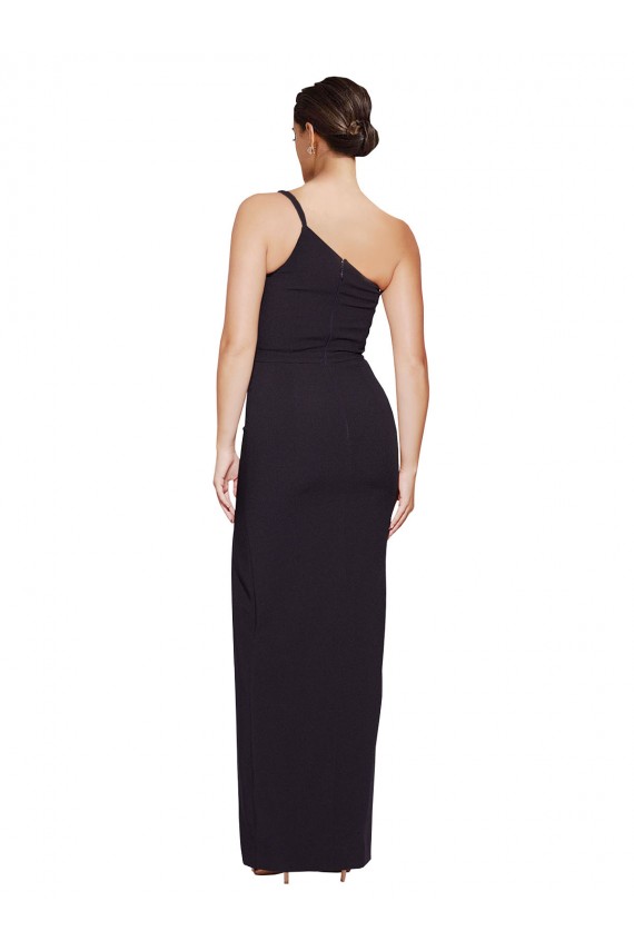 Long Floor Length Crepe Bridesmaid Dress with Side Split and One Strap