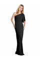 Pleated One Shoulder Flutter Sleeves Slim Crepe Bridesmaid Dress