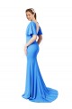 Short Sleeves Long V-Neck Crepe Bridesmaid Dress with V-Back