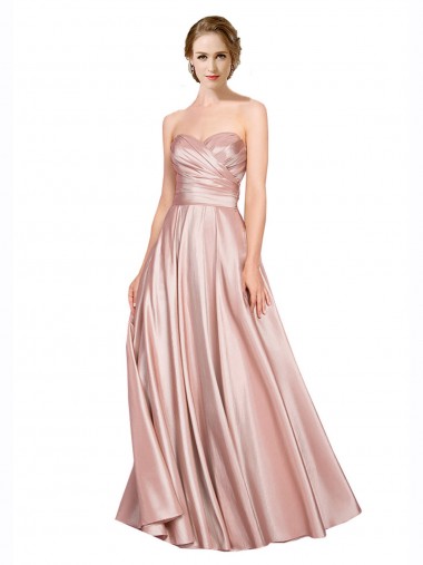 Long Plated Strapless Sweetheat Stretch Satin Bridesmaid Dress