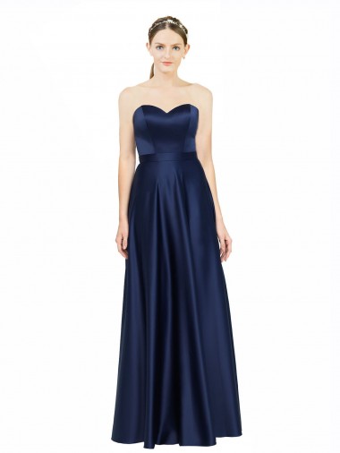 Floor Length Sweetheart Neckline Stretch Satin Bridesmaid Dress with Belt