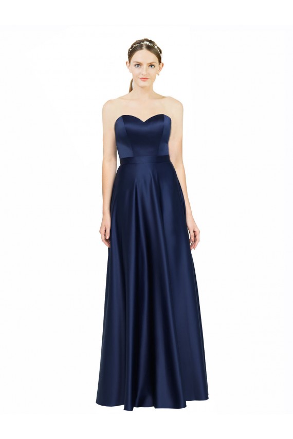 Floor Length Sweetheart Neckline Stretch Satin Bridesmaid Dress with Belt