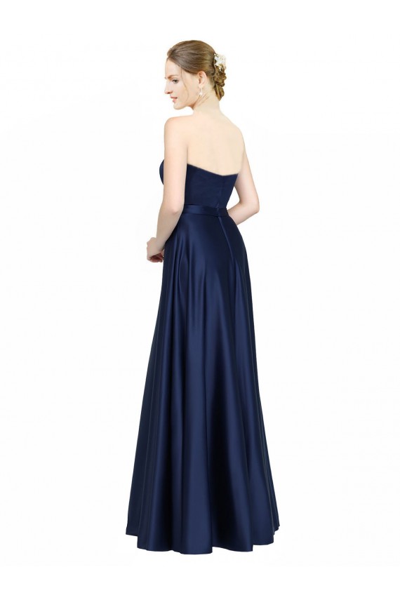 Floor Length Sweetheart Neckline Stretch Satin Bridesmaid Dress with Belt