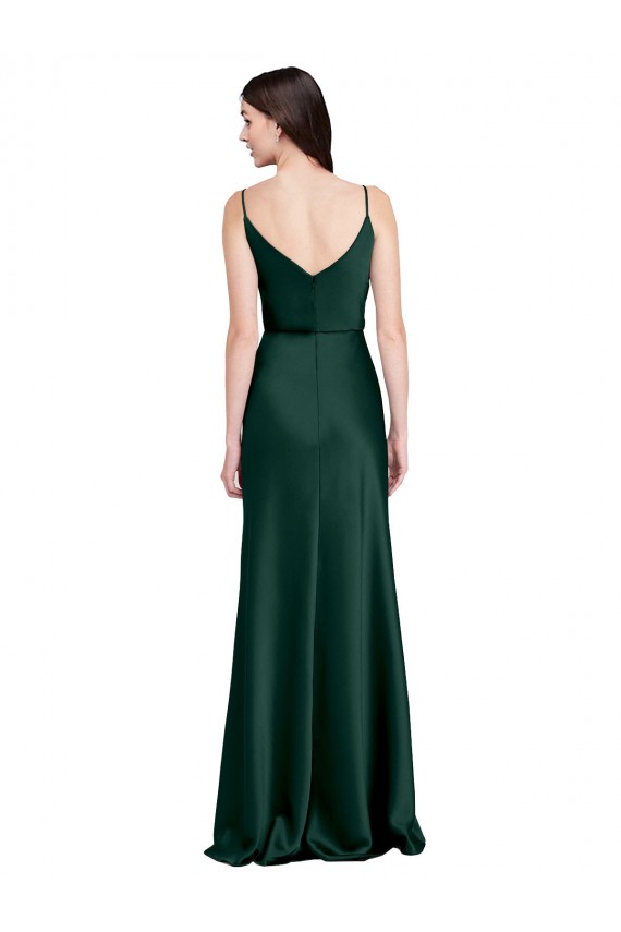 Fitted Cowl Neck Long Stretch Satin Slip Bridesmaid Dress with V-Back