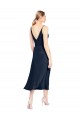 V-Neck Midi Length Short Stretch Satin Bridesmaid Dress V-Back