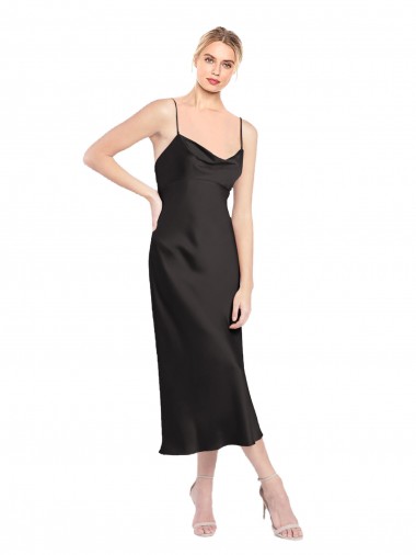 Cowl Neck Midi Length Short Stretch Satin Slip Bridesmaid Dress