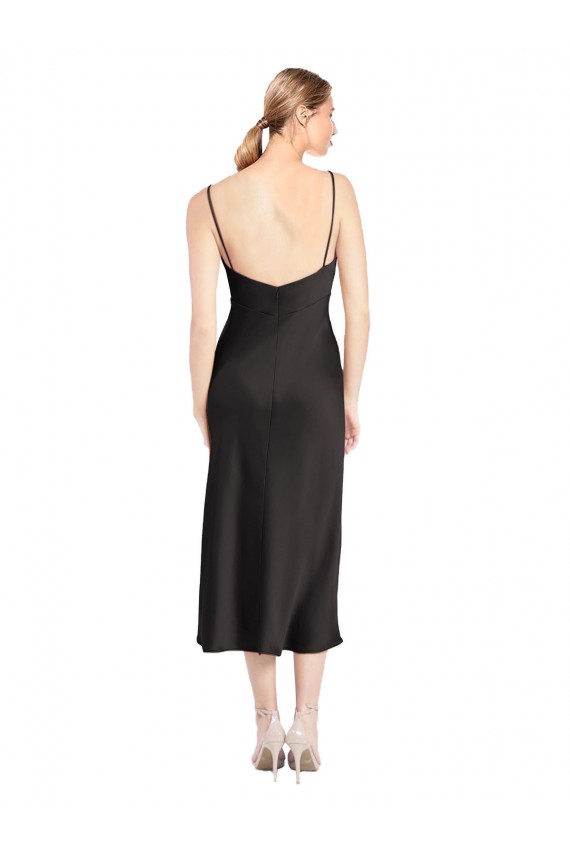 Cowl Neck Midi Length Short Stretch Satin Slip Bridesmaid Dress