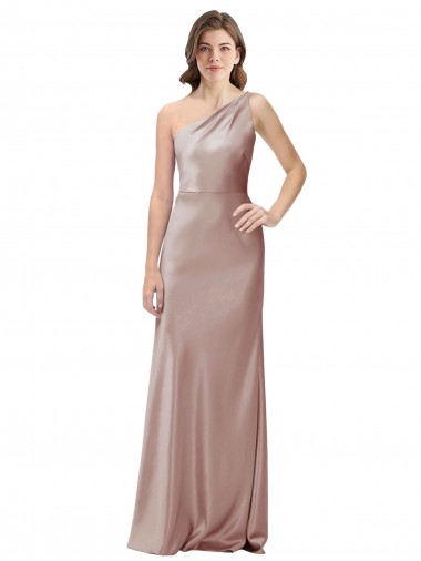 One Shoulder Black-Tie Floor Length Long Stretch Satin Bridesmaid Dress