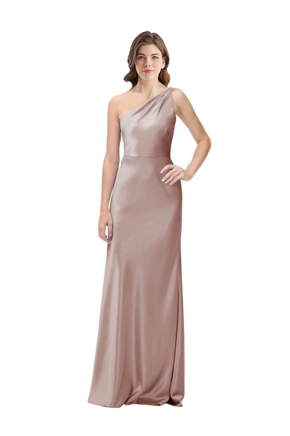 One Shoulder Black-Tie Floor Length Long Stretch Satin Bridesmaid Dress
